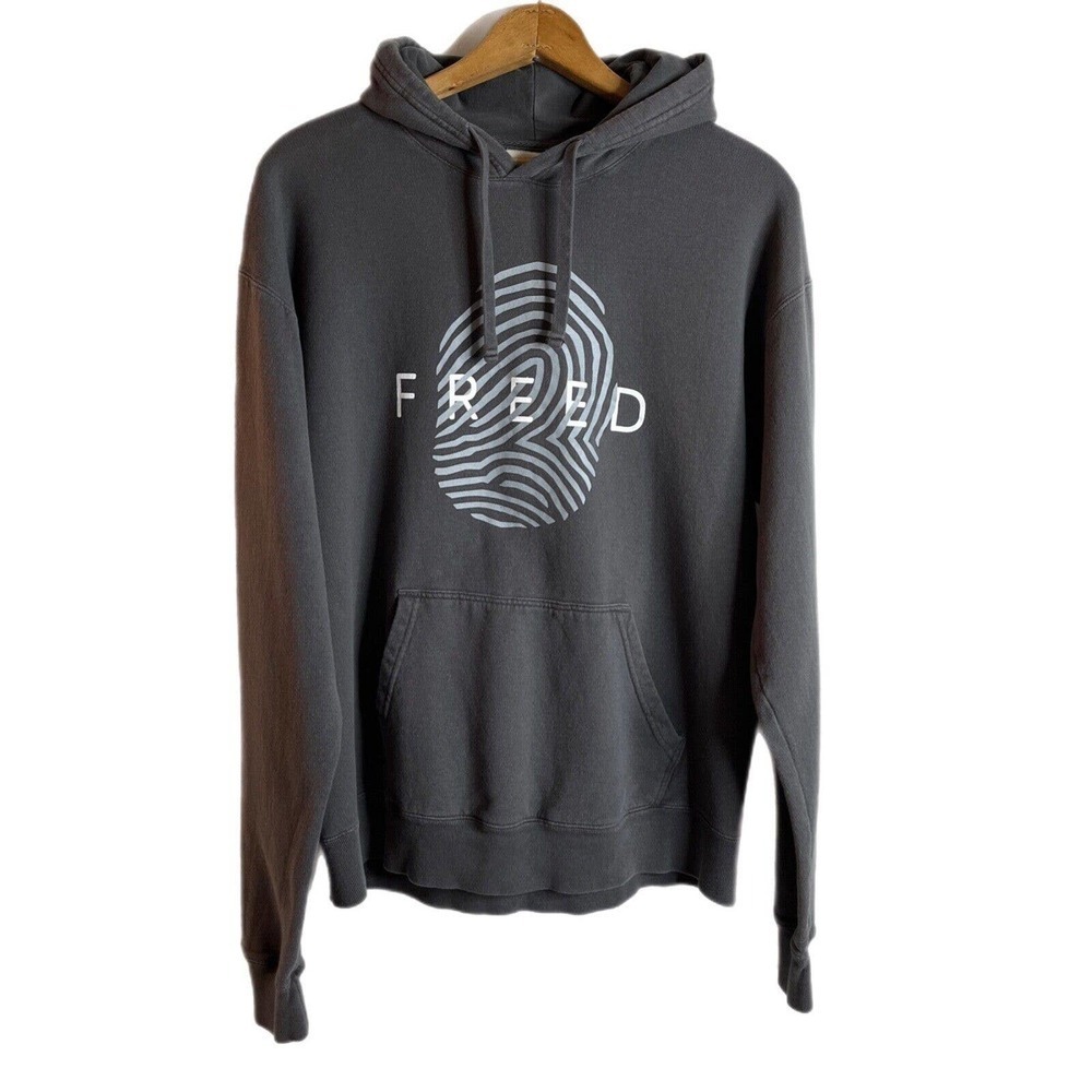 Hanes ComfortWash Womens Hooded Sweatshirt Size M Gray Freed Fingerprint Graphic